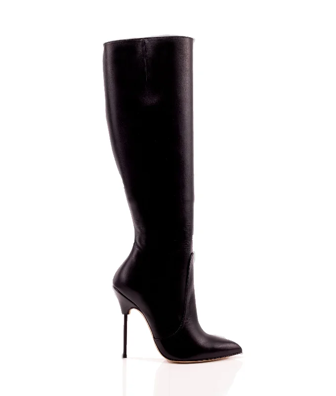 Snake print knee high boots for a trendy look​ Red 120 Black Nappa