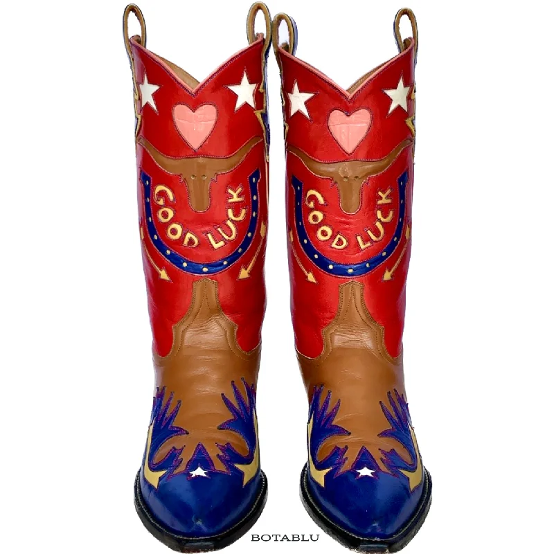 Women's stretchy tall boots for easy on - off ROCKETBUSTER Good Luck Horseshoe Longhorn Steer Head Heart Star Handmade Cowgirl Cowboy Western Boots Women's stretchy tall boots for easy on - off ROCKETBUSTER Good Luck Horseshoe Longhorn Steer Head Heart Star Handmade Cowgirl Cowboy Western Boots