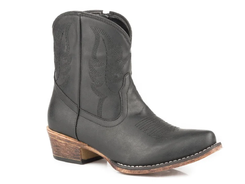 women's leather cowboy boots Roper Womens Black Faux Leather Shay 7In Snip Toe Cowboy Boots women's leather cowboy boots Roper Womens Black Faux Leather Shay 7In Snip Toe Cowboy Boots