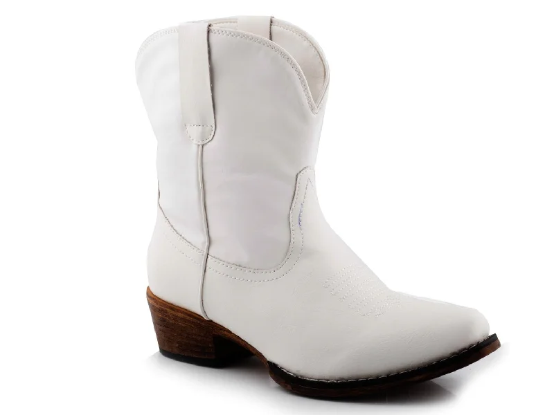 women's cowboy boots with low heel Roper Womens Emma White Faux Leather Cowboy Boots