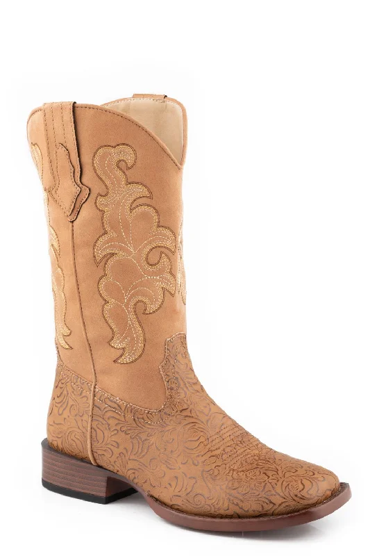 women's cowboy boots for riding Roper Womens Kacey Tan Faux Leather Cowboy Boots