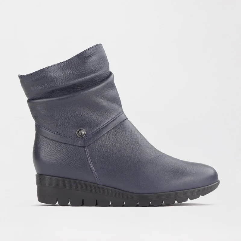women's ankle boots with elastic sides Ruched Ankle Boot in Navy - 12243