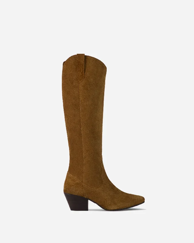 Knee high boots with faux snake skin texture Saffron Knee High Boots in Marigold Suede Knee high boots with faux snake skin texture Saffron Knee High Boots in Marigold Suede