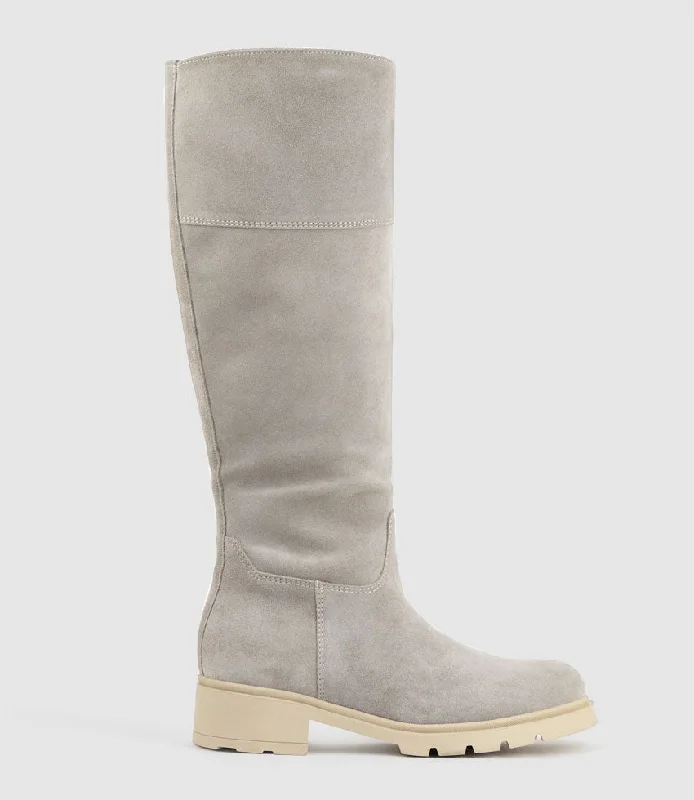 Women's long boots with a back buckle - strap detail SAVOURY Classic Knee Boot in Pebble Suede