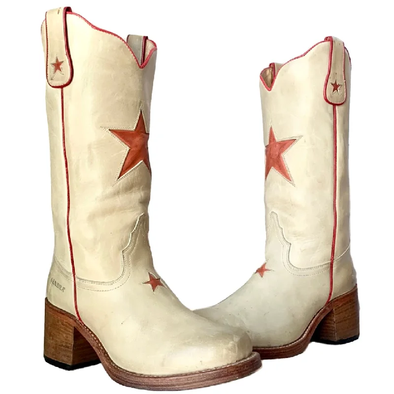 women's cowboy boots with metallic accents SENDRA Star Vintage Y2K Platform Chunky Heel Sole Campus Style Cowgirl Western Boots