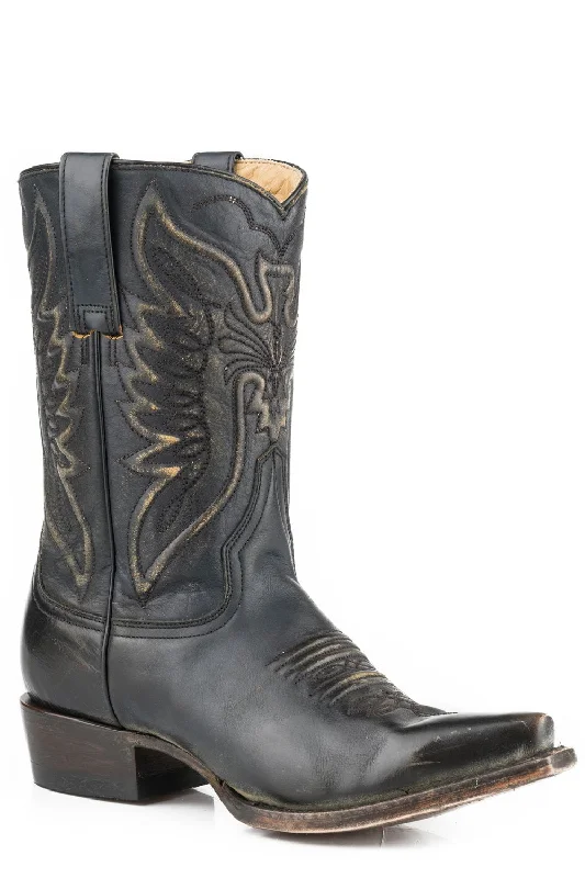 women's cowboy boots for winter Stetson Womens Black Leather Tate 10In Eagle Cowboy Boots