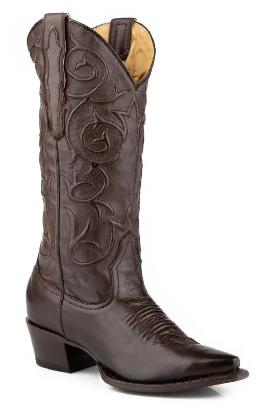 women's cowboy boots with cutouts Stetson Womens Callie Chocolate Calf Leather Cowboy Boots