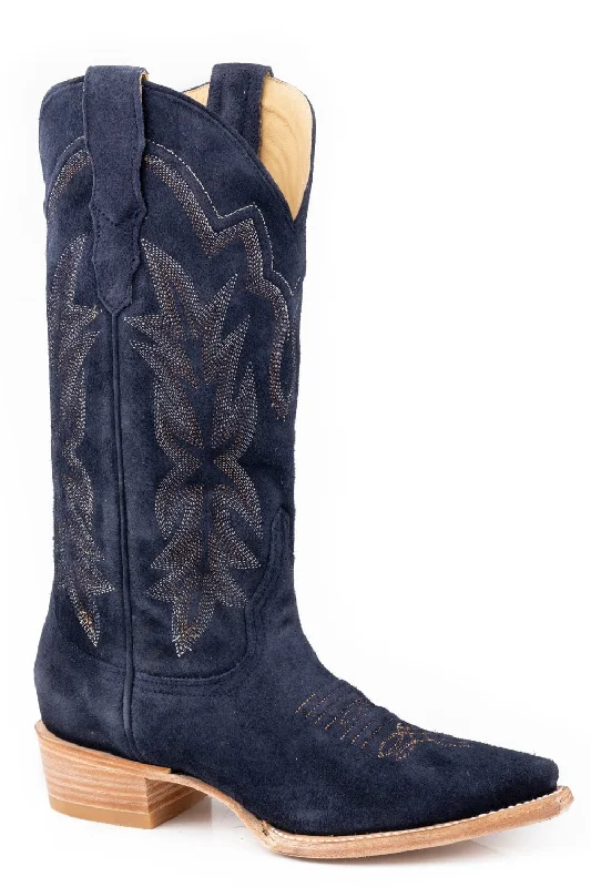 women's western boots Stetson Womens Casey Blue Suede Cowboy Boots