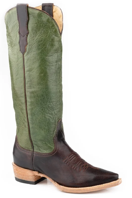 women's cowboy boots with pull straps Stetson Womens Clover Green Goat Leather Cowboy Boots