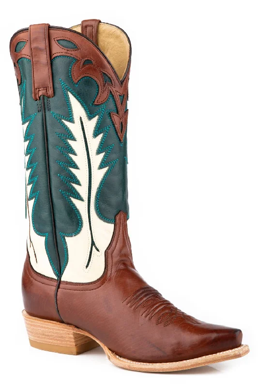 women's cowboy boots with metallic accents Stetson Womens Dani Brown Leather Cowboy Boots