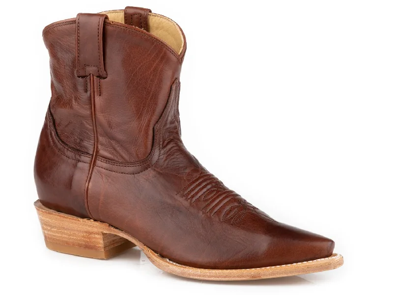 women's cowboy boots with spurs Stetson Womens Riley Cognac Leather Cowboy Boots