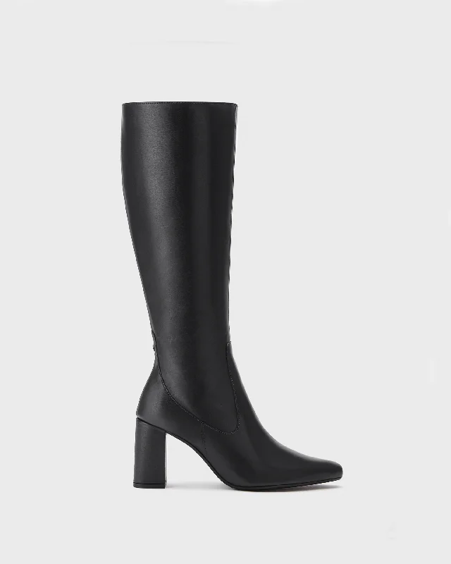 Knee high boots with scalloped edges​ Tabitha Knee High Boots in Black Leather