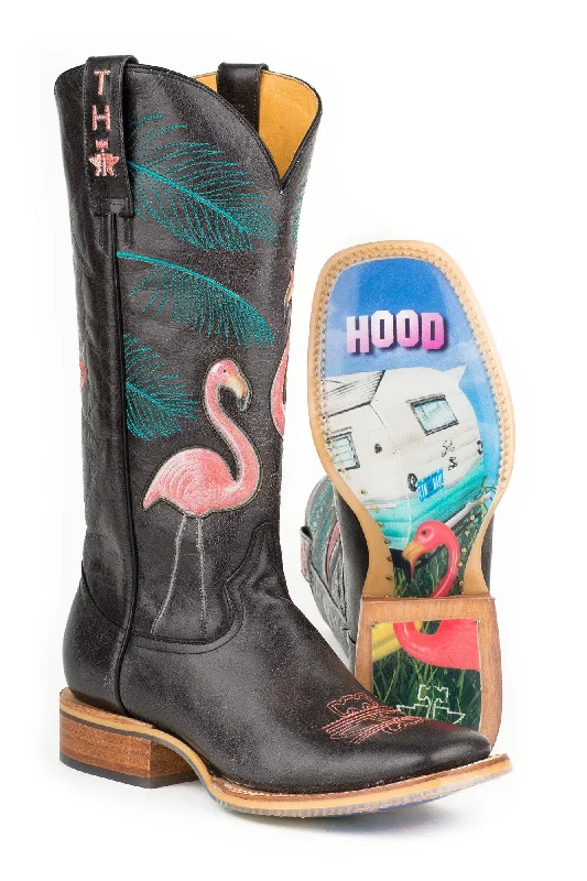 women's cowboy boots for winter Tin Haul Womens Flamingo Trailerhood Black Leather Cowboy Boots