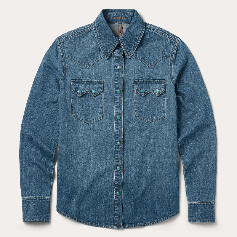 women's western boots with fringe Turquoise Snap Western Denim Shirt