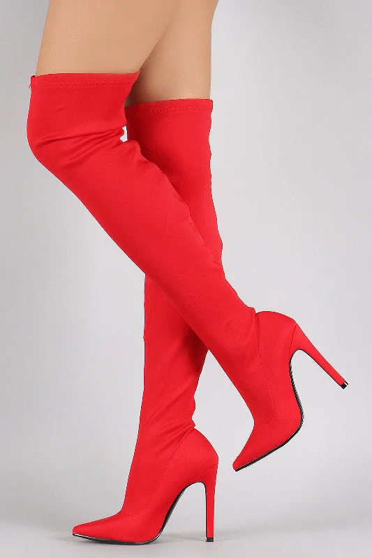 Waterproof leather knee high boots for winter Sleek Stretch Over the Knee Pointy Toe Stiletto Boot Waterproof leather knee high boots for winter Sleek Stretch Over the Knee Pointy Toe Stiletto Boot
