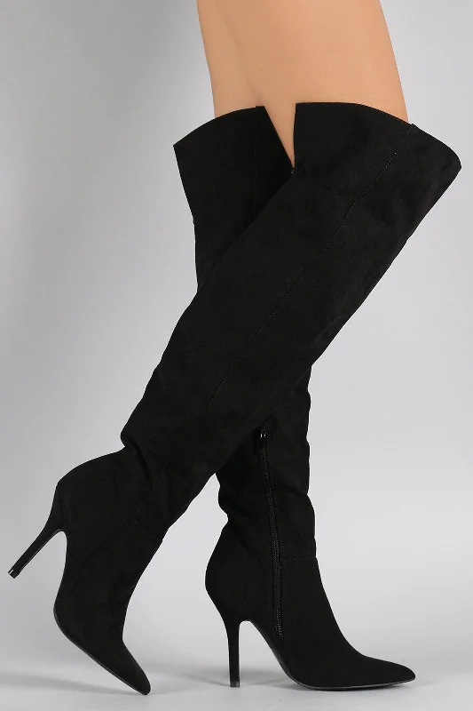 Patent leather knee high boots for a shiny finish Qupid Pointy Toe Over-The-Knee Stiletto Boots Patent leather knee high boots for a shiny finish Qupid Pointy Toe Over-The-Knee Stiletto Boots