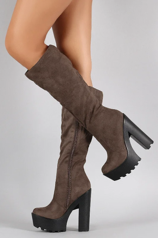 Ankle - high shaft knee high boots for a modern twist Speed Limit 98 Suede Chunky Lug Sole Platform Heeled Boots Ankle - high shaft knee high boots for a modern twist Speed Limit 98 Suede Chunky Lug Sole Platform Heeled Boots