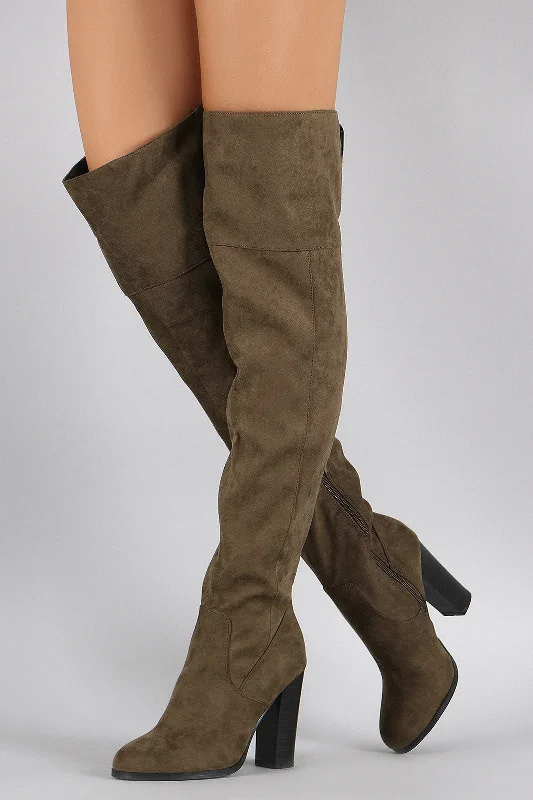 Corduroy knee high boots for a rustic look Qupid Suede Slit Chunky Heeled Over-The-Knee Boots Corduroy knee high boots for a rustic look Qupid Suede Slit Chunky Heeled Over-The-Knee Boots