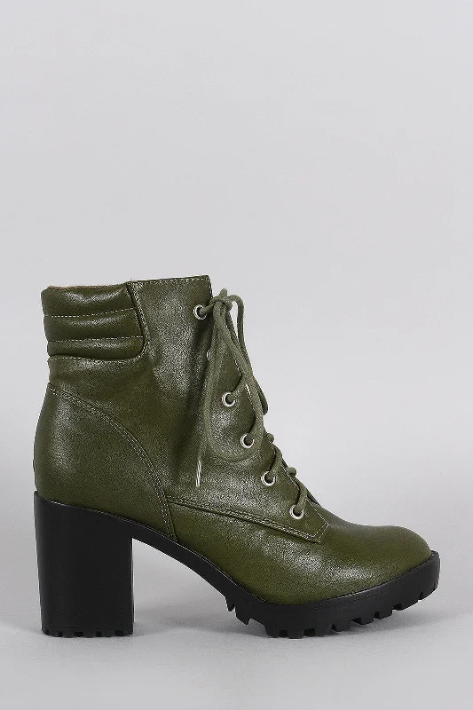 women's waterproof booties Breckelle Lug Platform Chunky Heeled Combat Booties