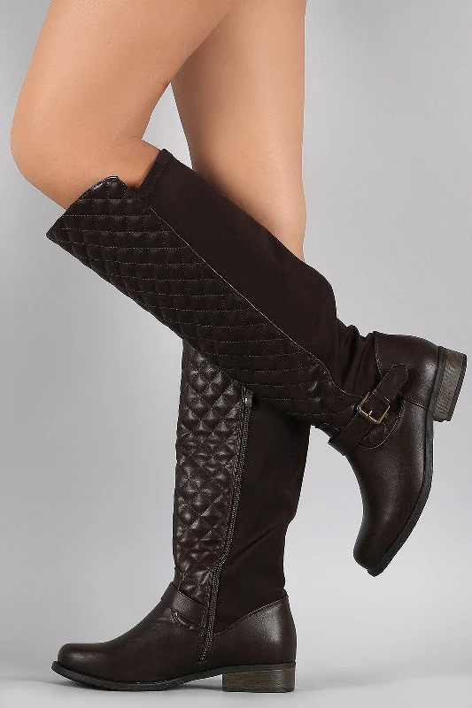 Knee high boots with studded embellishments Quilted Stretchy Knee High Riding Boots Knee high boots with studded embellishments Quilted Stretchy Knee High Riding Boots
