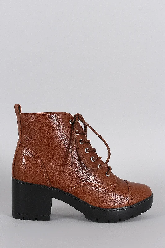 women's booties for knee support Breckelle Lug Combat Cap Toe Booties