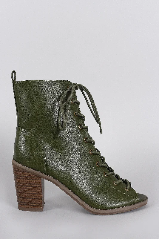 women's booties for urban style Breckelle Combat Lace Up Peep Toe Heeled Ankle Boots women's booties for urban style Breckelle Combat Lace Up Peep Toe Heeled Ankle Boots