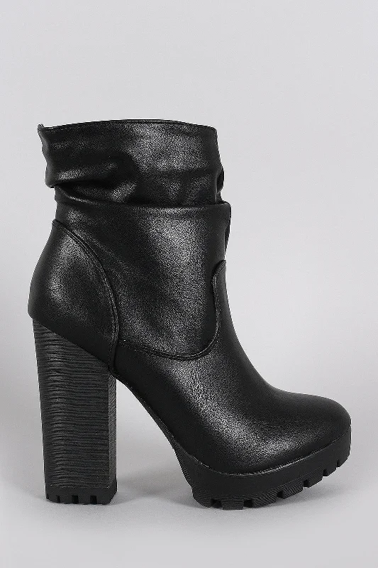 women's booties for evening Breckelle Slouchy Lug Sole Chunky Heeled Ankle Boots