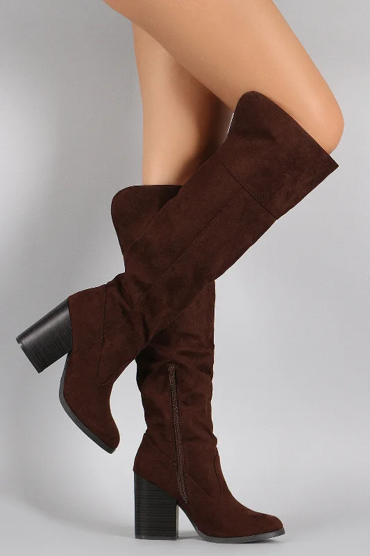 Knee high boots with adjustable straps Qupid Suede Chunky Stacked Heeled Knee High Boots Knee high boots with adjustable straps Qupid Suede Chunky Stacked Heeled Knee High Boots