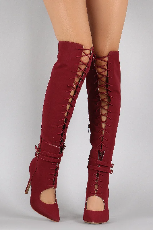 Shearling lined knee high boots for ultimate coziness Pointy Toe Double Buckle Wrap Stiletto Boots Shearling lined knee high boots for ultimate coziness Pointy Toe Double Buckle Wrap Stiletto Boots