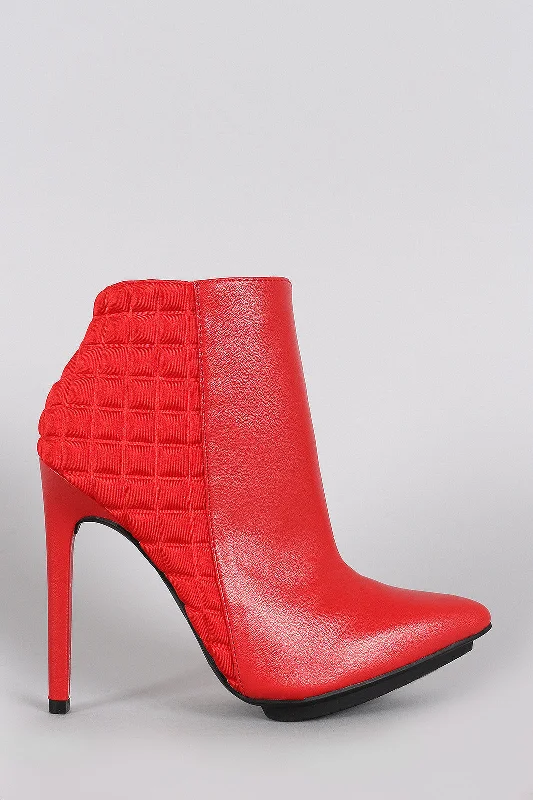 women's booties with metallic finish Checker Embossed Pointy Toe Stiletto Booties