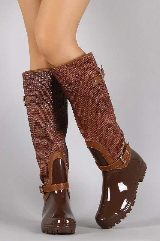 Corduroy knee high boots for a rustic look​ Snake Shaft Knee High Rain Boots