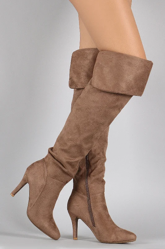 Metallic knee high boots for a glamorous touch Pointy Toe Fold Over Cuff High Heel Boot Metallic knee high boots for a glamorous touch Pointy Toe Fold Over Cuff High Heel Boot