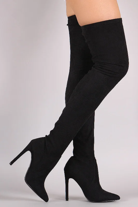 Shearling lined knee high boots for ultimate coziness Pointy Toe Stiletto Suede Over-The-Knee Boots Shearling lined knee high boots for ultimate coziness Pointy Toe Stiletto Suede Over-The-Knee Boots