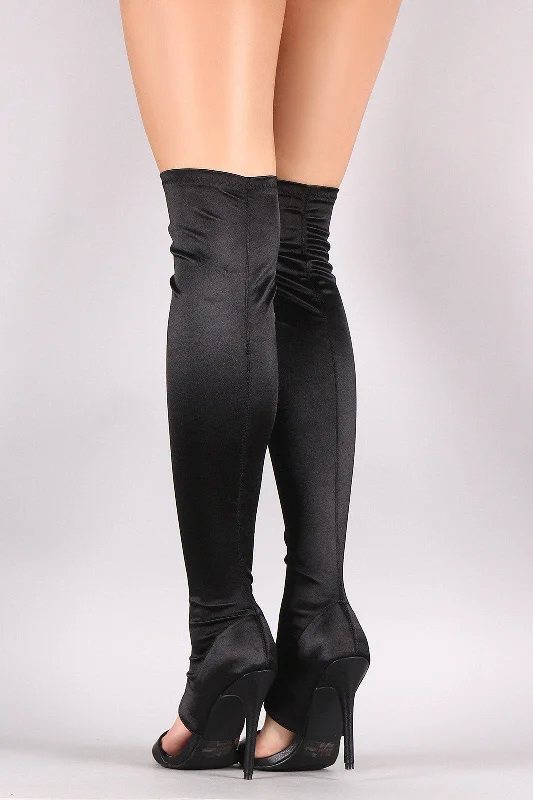 Knee high boots with detachable fur collars​ Qupid Elastane Stiletto Heeled Over-The-Knee Boots