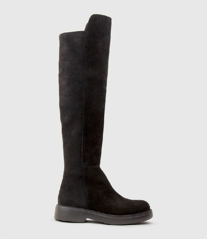 Women's black leather long boots with silver zippers VANDER Half and Half OTK Boot in Black Suede Women's black leather long boots with silver zippers VANDER Half and Half OTK Boot in Black Suede