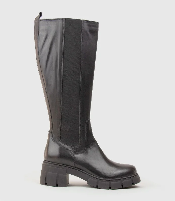 Women's long boots with a chain - detail around the ankle VERGE Knee High Boot with Gusset in Black