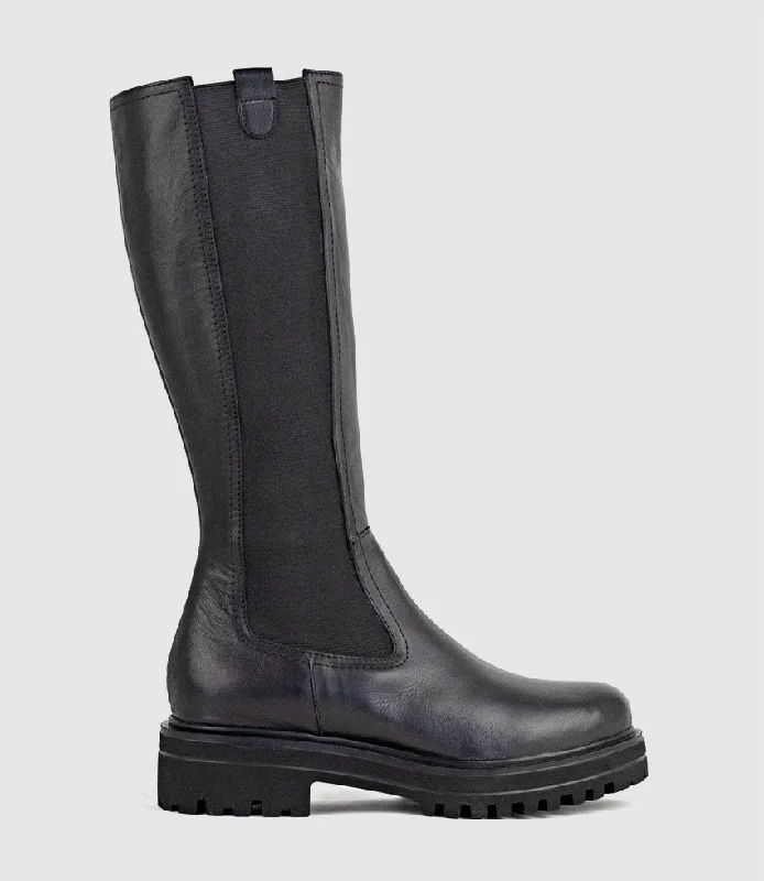 Women's insulated long boots for cold winters VERNE Knee High Boot with Gusset in Black