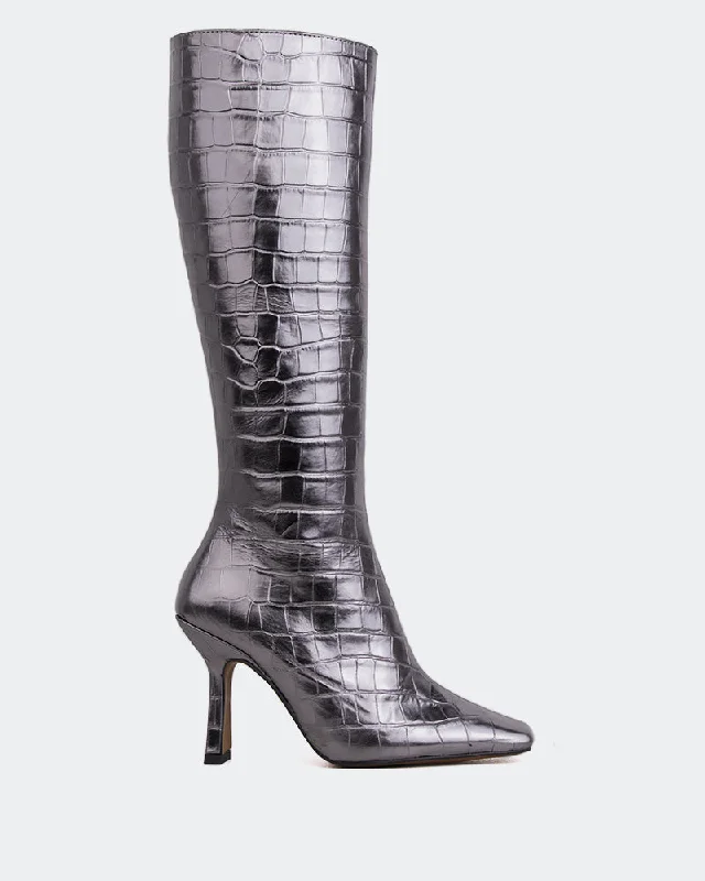 Women's non - slip tall boots for safety on ice Viger Pewter Croco