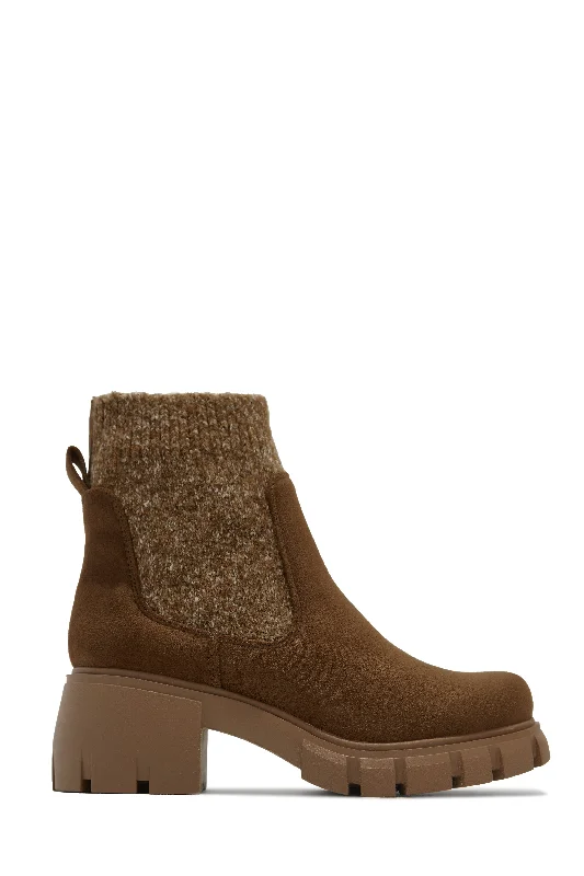 women's booties with platform Winter Dreams Block Heel Ankle Boots - Brown