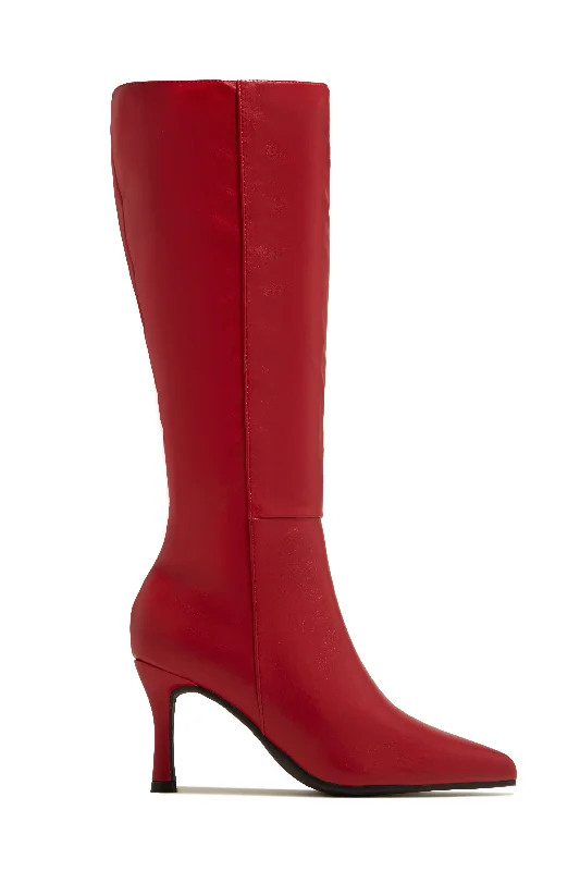 women's booties with ankle strap Zama Knee High Heel Boots - Red