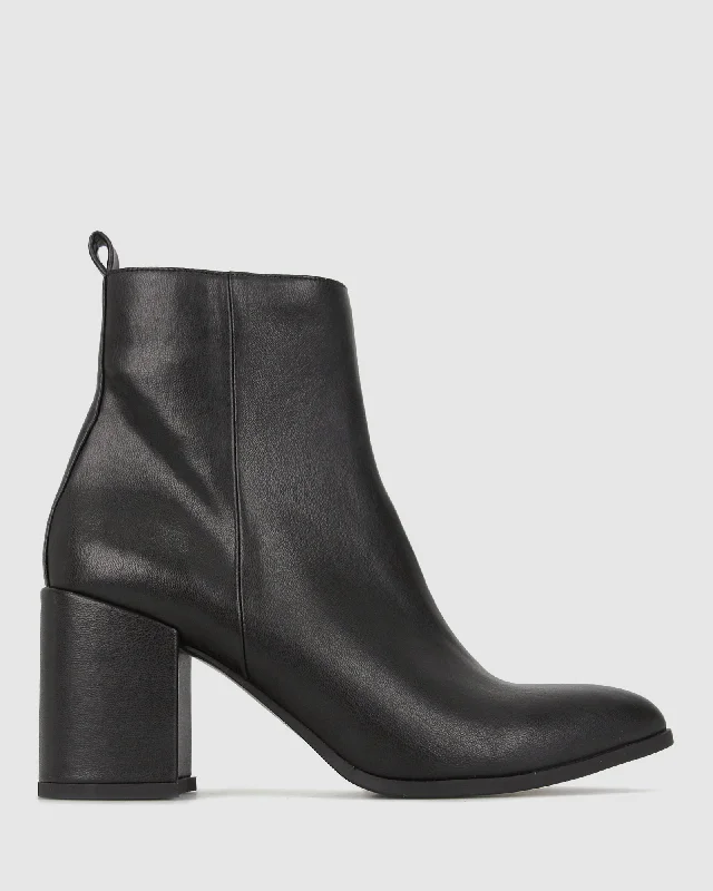 women's ankle boots with snakeskin print CHIA Vegan Point Toe Block Heel Boots